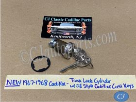 NEW 1967-1968 Cadillac Deville Eldorado Calais Fleetwood TRUNK LOCK CYLINDER WITH OE STYLE CADILLAC CREST KEYS